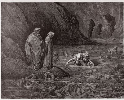 Inferno, Canto 32: Ugolino knaagt aan het hoofd van aartsbisschop Ruggieri (Illustratie door Gustave Doré) door Gustave Dore