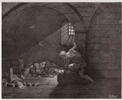 Inferno, Canto 33: Ugolino in de cel met zijn vier dode zonen (Illustratie door Gustave Doré) door Gustave Dore