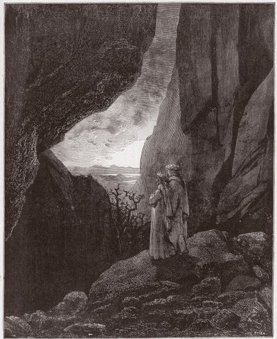 De Goddelijke Komedie (La Divina Commedia, La Divine Comedie), Inferno, Canto 34: Virgil en Dante stijgen op naar de bovenwereld - door Dante Alighieri (1265-1321) - Illustratie door Gustave Doré (1832-1883) door Gustave Dore