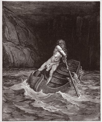 De Goddelijke Komedie (La Divina Commedia, La Divine Comedie), Inferno, Canto 3: Charon (Caron) op de rivier Acheron - door Dante Alighieri (1265-1321) - Illustratie door Gustave Doré (1832-1883) door Gustave Dore