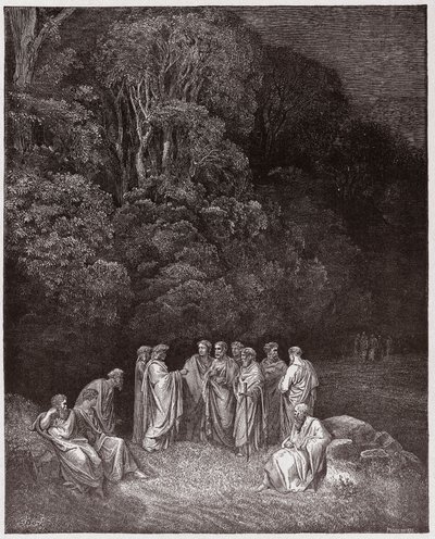 Inferno, Canto 4: Homerus, de dichters en helden in Limbo (Illustratie door Gustave Doré) door Gustave Dore