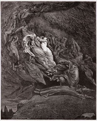 Inferno, Canto 5: Francesca beschrijft haar dood (Illustratie door Gustave Doré) door Gustave Dore