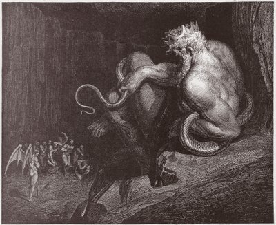 De Goddelijke Komedie, Inferno, Canto 5: Minos oordeelt over de overtredingen en stuurt de zielen - door Dante Alighieri (1265-1321) - Illustratie door Gustave Dore (1832-1883) door Gustave Dore
