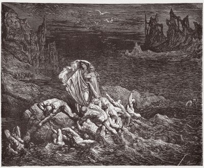 De Goddelijke Komedie, Inferno, Canto 7: Virgil toont Dante de zielen van de toornigen in de Styx - door Dante Alighieri (1265-1321) - Illustratie door Gustave Dore (1832-1883) door Gustave Dore