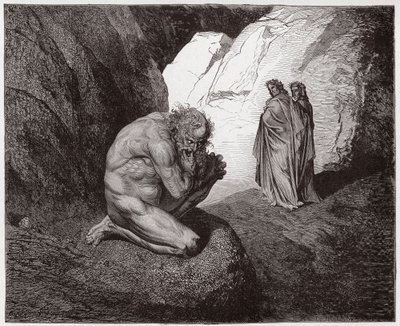 De Goddelijke Komedie (La Divina Commedia), Inferno, Canto 7: Virgil berispt Plutus bij de ingang van de vierde cirkel - door Dante Alighieri (1265-1321) - Illustratie door Gustave Doré (1832-1883) door Gustave Dore