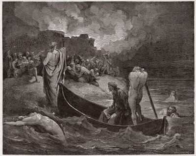 De Goddelijke Komedie (La Divina Commedia), Inferno, Canto 8: Virgil en Dante ontschepen bij de citadel van Dis - door Dante Alighieri (1265-1321) - Illustratie door Gustave Doré (1832-1883) door Gustave Dore