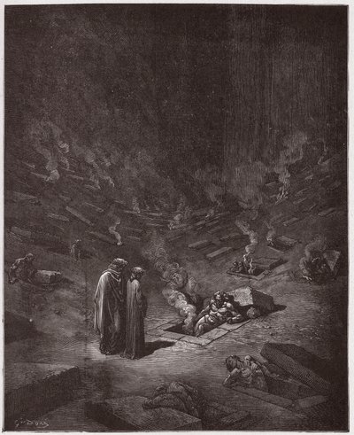 Inferno, Canto 9: De brandende grafkamers van de ketters (Illustratie door Gustave Doré) door Gustave Dore