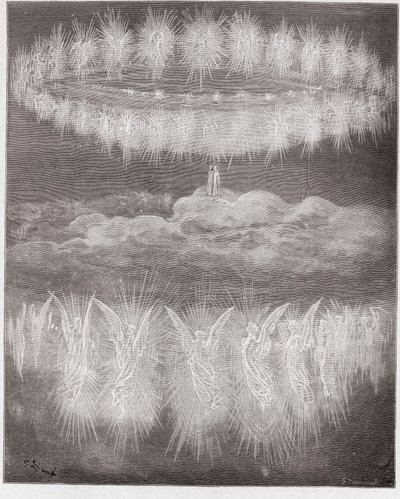 De Goddelijke Komedie (La Divina Commedia, La Divine Comedie), Paradiso, Canto 12: De ringen van verheerlijkte zielen in de zon - door Dante Alighieri (1265-1321) - Illustratie door Gustave Doré (1832-1883) door Gustave Dore