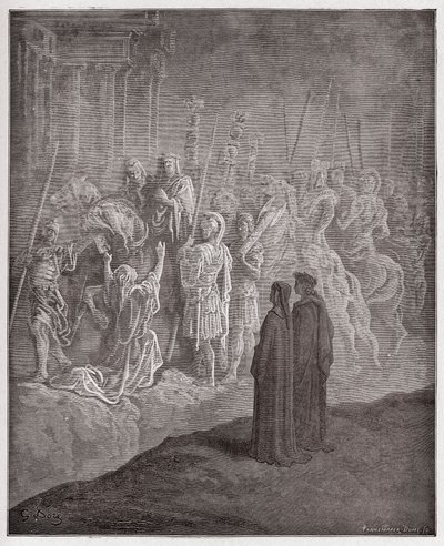 De Goddelijke Komedie, Purgatorio, Canto 10: De marmeren sculpturen die trots uitbeelden - door Dante Alighieri (1265-1321) - Illustratie door Gustave Doré (1832-1883) door Gustave Dore