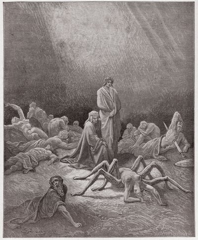 De Goddelijke Komedie, Purgatorio, Canto 12: Dante ziet de ziel van Arachne - door Dante Alighieri (1265-1321) - Illustratie door Gustave Doré (1832-1883) door Gustave Dore