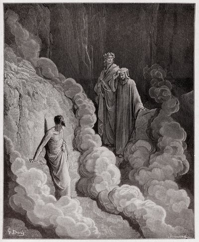 De Goddelijke Komedie (La Divina Commedia, La Divine Comedie), Purgatorio, Canto 16: Dante spreekt met de ziel van Marco Lombardo - door Dante Alighieri (1265-1321) - Illustratie door Gustave Doré (1832-1883) door Gustave Dore