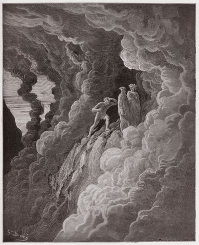 De Goddelijke Komedie, Purgatorio, Canto 16: Marco Lombardo volgt de dichters door de rook - door Dante Alighieri (1265-1321) - Illustratie door Gustave Dore (1832-1883) door Gustave Dore