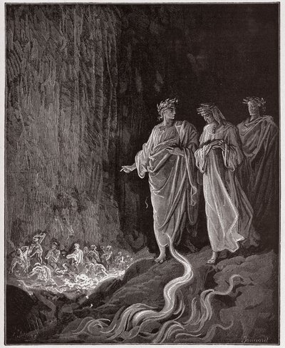 De Goddelijke Komedie (La Divina Commedia, La Divine Comedie), Purgatorio, Canto 25: De dichters in de zevende cirkel - door Dante Alighieri (1265-1321) - Illustratie door Gustave Doré (1832-1883) door Gustave Dore