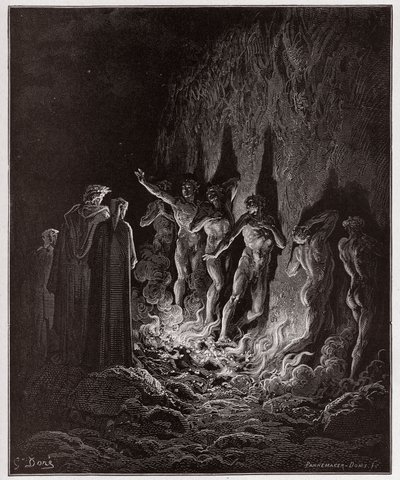 De Goddelijke Komedie, Purgatorio, Canto 25: De wellustigen passeren door vuur in de zevende cirkel - door Dante Alighieri (1265-1321) - Illustratie door Gustave Doré (1832-1883) door Gustave Dore