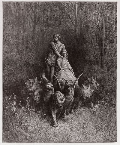 Purgatorio, Canto 32: De reus en de hoer in de wagen (Illustratie door Gustave Doré) door Gustave Dore