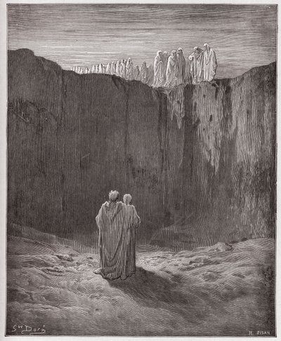De Goddelijke Komedie (La Divina Commedia), Purgatorio, Canto 3: Het gezelschap van zielen op de klif - door Dante Alighieri (1265-1321) - Illustratie door Gustave Doré (1832-1883) door Gustave Dore