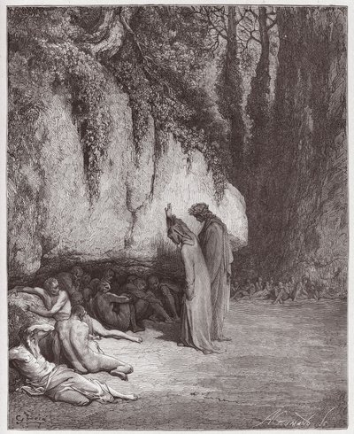 Purgatorio, Canto 4: De luie zielen naast de rots (Illustratie door Gustave Doré) door Gustave Dore