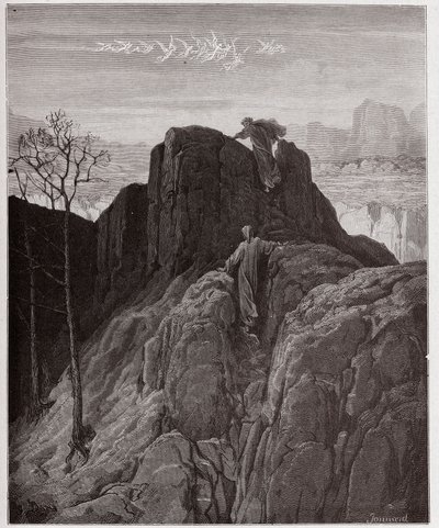 De Goddelijke Komedie, Purgatorio, Canto 4: Virgil leidt Dante de ruige berghelling op - door Dante Alighieri (1265-1321) - Illustratie door Gustave Doré (1832-1883) door Gustave Dore