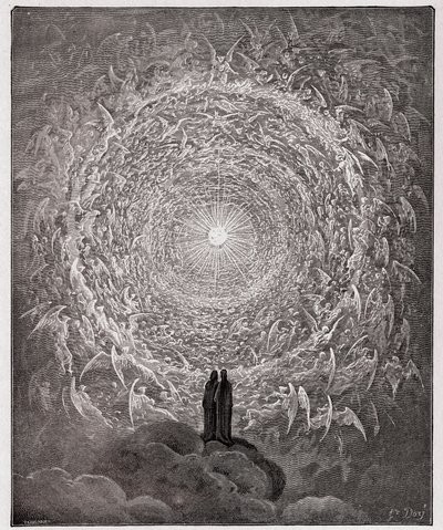 De Goddelijke Komedie, Paradiso, Canto 31: De heilige menigte vormt een roos in het empyreum (rose celeste) - door Dante Alighieri (1265-1321) door Gustave Dore