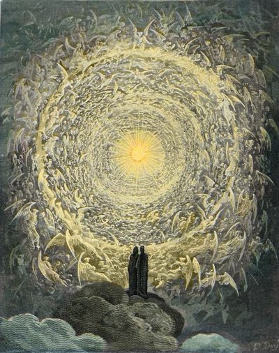De Goddelijke Komedie, Paradiso, Canto 31: De heilige menigte vormt een roos in het empyreum (rose celeste) - door Dante Alighieri (1265-1321) door Gustave Dore