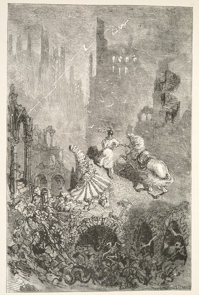 De Val van Kasteel Pellams, uit Verhalen van de Dagen van Koning Arthur door Charles Henry Hanson, pub.1898 door Gustave Dore