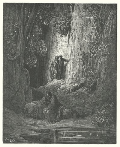 De Fabels van La Fontaine: De Scheidsrechter, Aalmoezenier en Kluizenaar door Gustave Dore