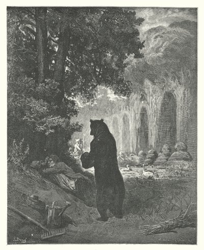 De fabels van La Fontaine: De beer en de amateur tuinier (gravure) door Gustave Dore