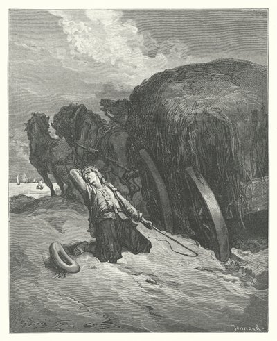 De Fabels van La Fontaine: De Voerman Vast in de Modder door Gustave Dore