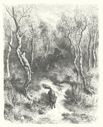 De Fabels van La Fontaine: De Kat en de Vos door Gustave Dore