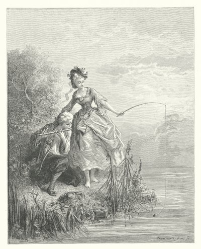 De Fabels van La Fontaine: De Vis en de Herder die op de Klarinet Speelde door Gustave Dore