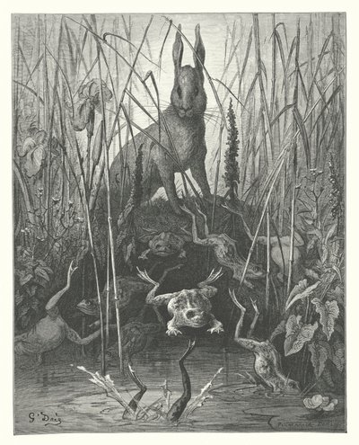 De Fabels van La Fontaine: De Haas en de Kikkers door Gustave Dore