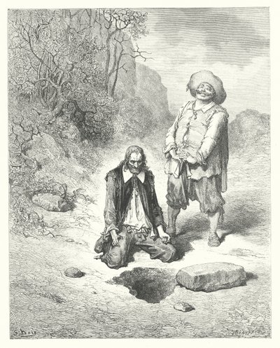 De Fabels van La Fontaine: De Vrek die zijn Schat Verloor door Gustave Dore