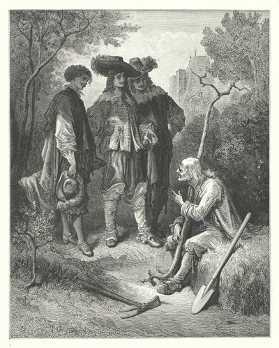 De Fabels van La Fontaine: De Oude Man en de Drie Jonge Mannen door Gustave Dore