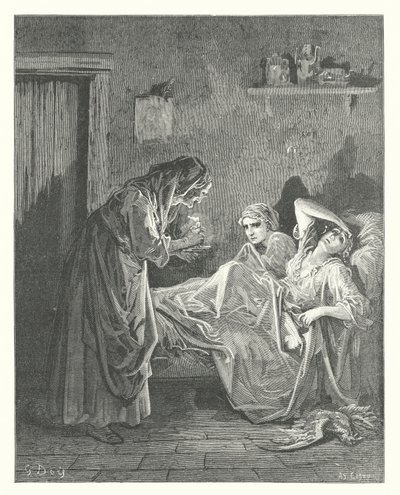 De Fabels van La Fontaine: De Oude Vrouw en haar Dienaren door Gustave Dore