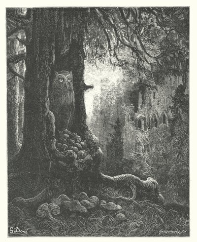 De Fabels van La Fontaine: De Uil en de Muizen door Gustave Dore