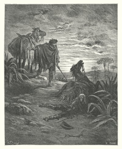De fabels van La Fontaine: De twee muilezels (gravure) door Gustave Dore