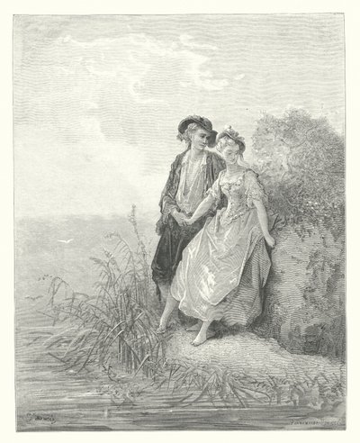 De fabels van La Fontaine: Tircis en Amaranth (gravure) door Gustave Dore