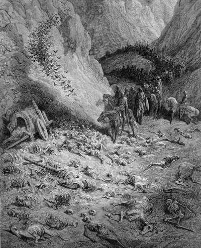 De Voorwaartse: Leger van Kruisvaarders ontmoet de doden van de vorige golf Kruisvaarders - gravure door Gustave Doré door Gustave Dore