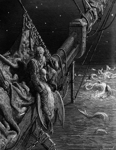 De zeeman kijkt naar de slangen in de oceaan, scène uit 