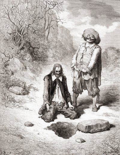 De vrek die zijn schat verloor, uit een late 19e-eeuwse editie van Fabels de La Fontaine door Gustave Dore