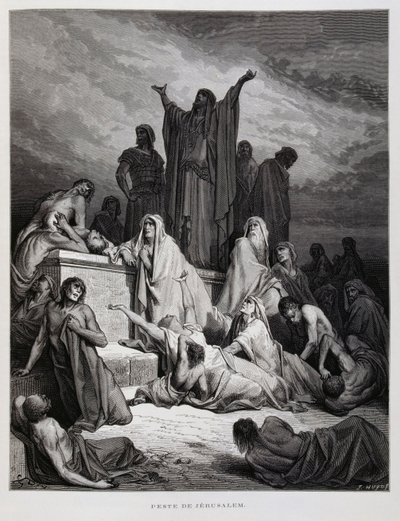 De plaag treft Jeruzalem, Illustratie uit de Dore Bijbel door Gustave Dore