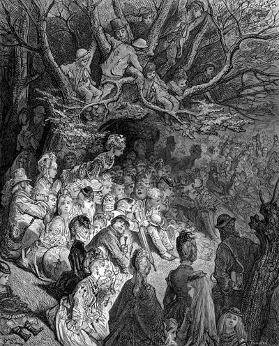 De rivierbank - Onder de bomen door Gustave Dore