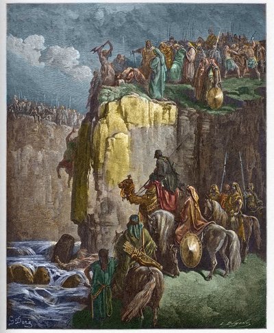De slachting van de profeten van Baäl - De profeet Elia laat de priesters van Baäl omkomen - gravure in De geïllustreerde Bijbel door Gustave Dore - Gravure uit De Dore Bijbel door Gustave Dore