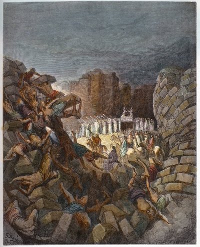 De muren van Jericho vallen - Gravure in 