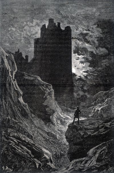 Het kasteel van angst - illustratie van angst door Gustave Doré, gravure door Gustave Dore
