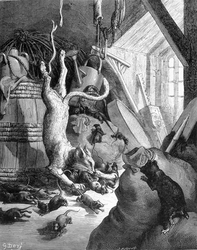 De kat en de oude rat - in "Fabels" door La Fontaine, ill. door Gustave Doré door Gustave Dore