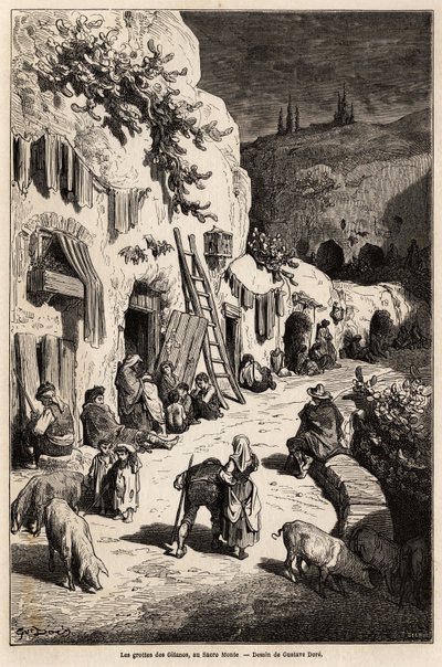 De grotten (ondergrondse huizen) van zigeuners, in Sacro Monte, in Granada. Gravure in Le tour du monde, bewerkt door Edouard Charton. door Gustave Dore