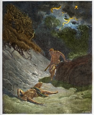 De dood van Abel - Moord op Abel door Kaïn - gravure in 