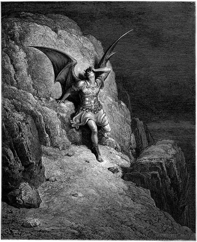 De val van de engel Lucifer. Illustratie door Gustave Doré voor 