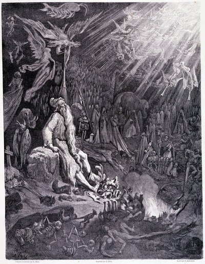 Het laatste oordeel zal je kwelling beëindigen... Plaat XII - Illustratie door Gustave Doré (1832-1883), voor La légende du juif errant door Pierre Dupont, editie Librairie du magasin pittoresque, Parijs 1862 door Gustave Dore